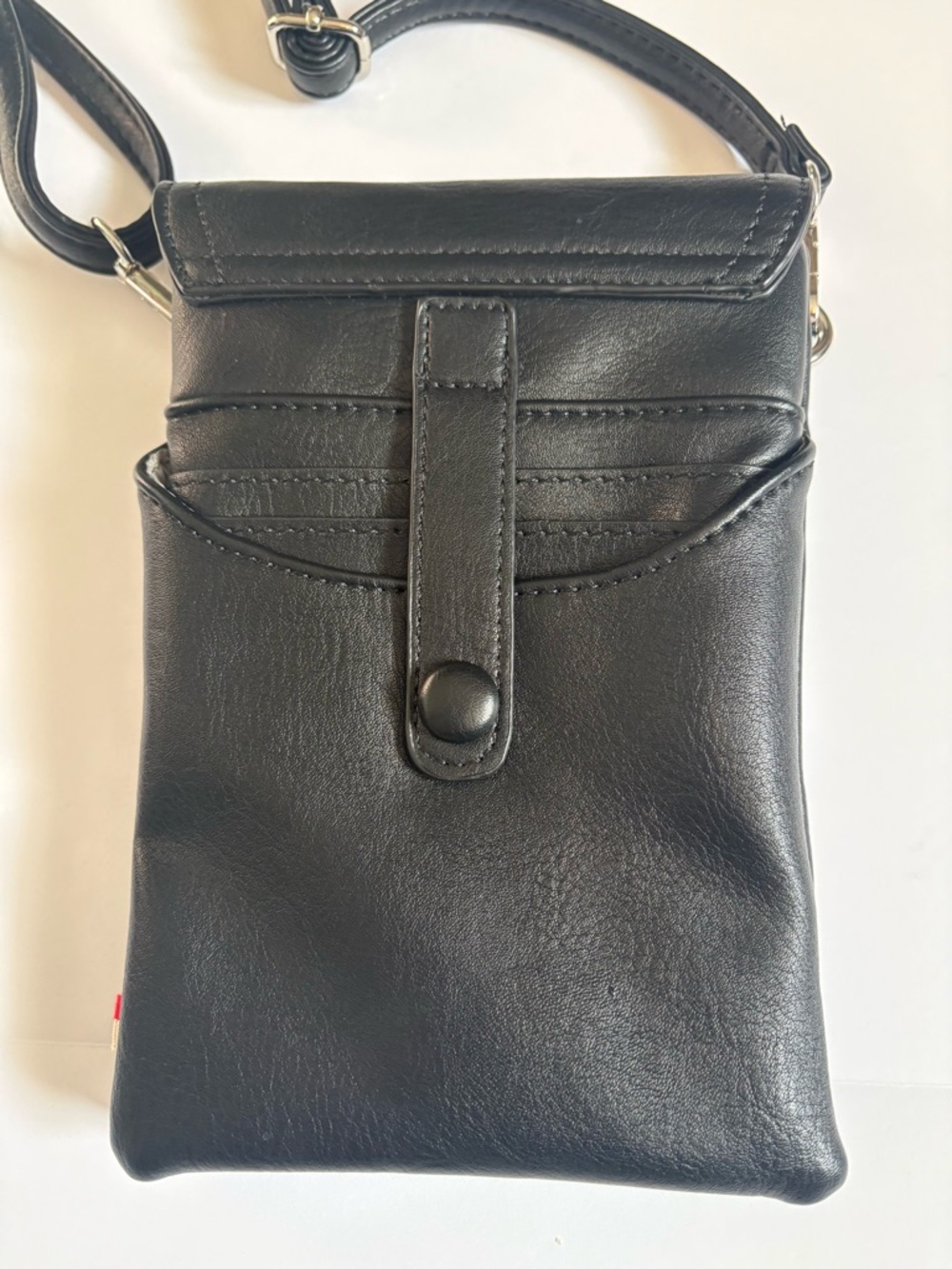Colab Black Vegan Leather Crossbody bag with Flap. 3 compartments, card holder. - Picture 7 of 14